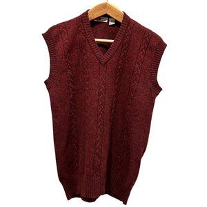 Royal Scott Wool Cable Front V-neck Sweater Vest, Vtg, Burgundy, 2X